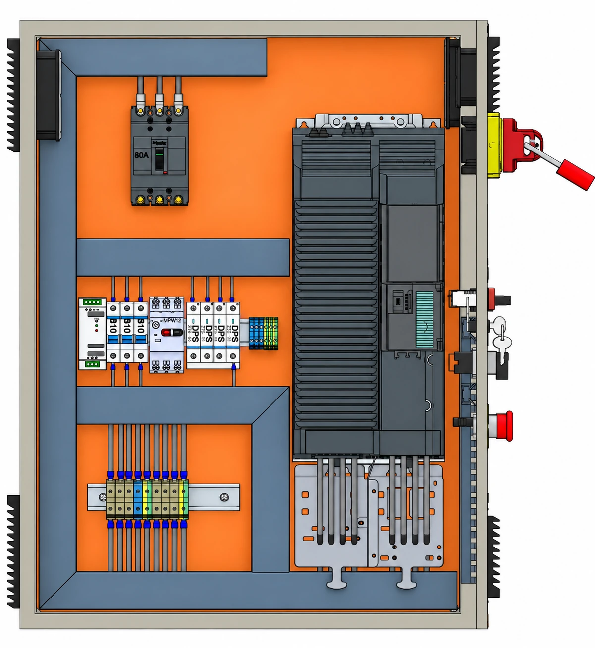 Projeto 3D do painel do inversor, vista interna